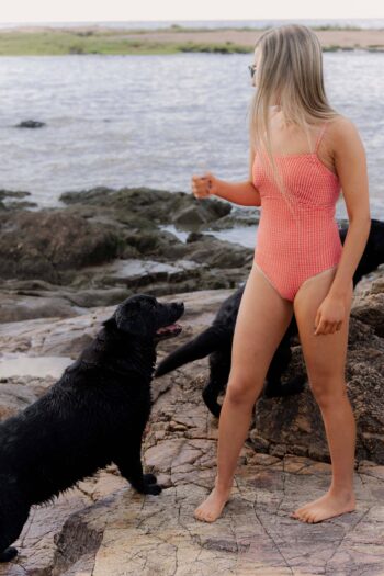 Traje de Baño Mediterraneo, Cuadritos Rojo